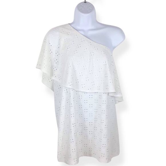 TORRID One Shoulder Ruffle Sleeve Embroidered Eyelet Top NWT Plus Size 2X - Picture 1 of 3